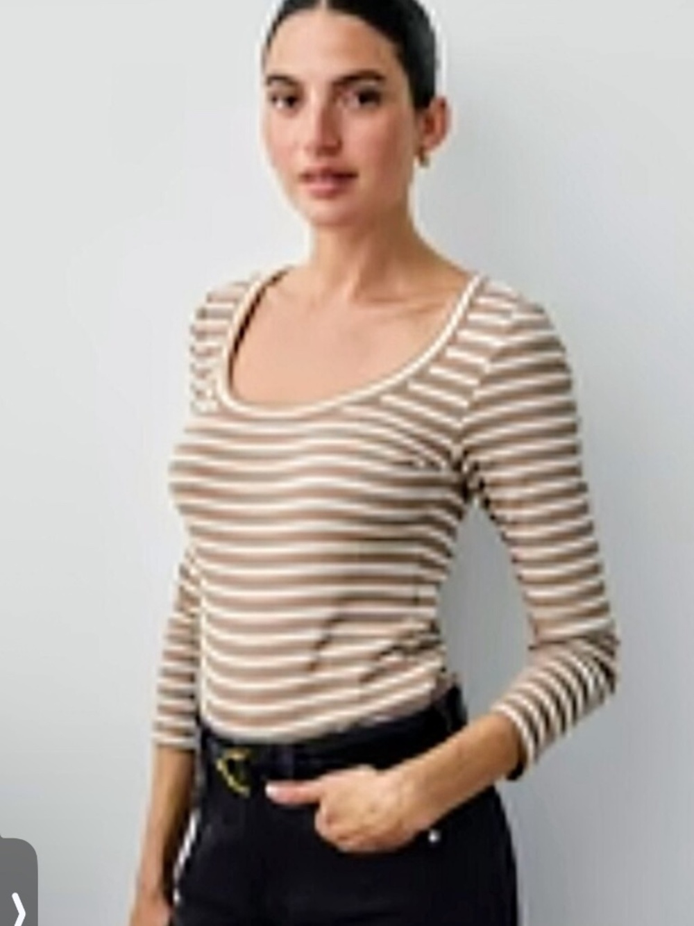 AYR The Open Ended Scoop-Neck Striped Ribbed Sleeve